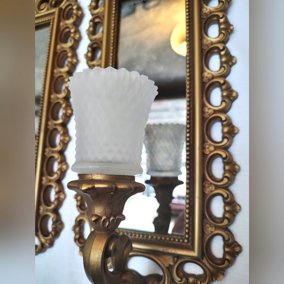 Homco Dart 1972 ornate smokey gray mirrored wall candleholders - Picture 4 of 14